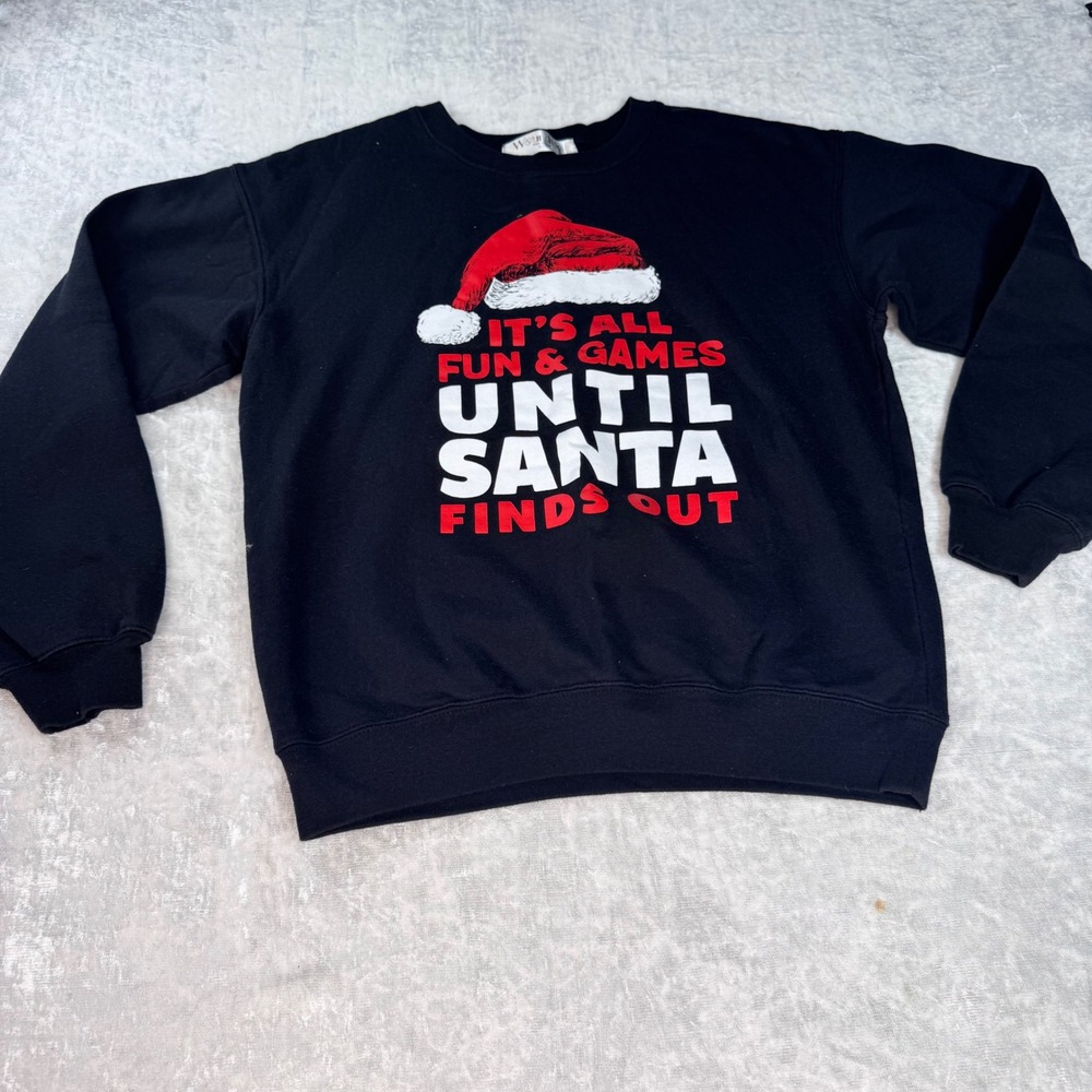 Wound Up Christmas Sweatshirt Santa Hat‎ Funny Holiday Party Top Black